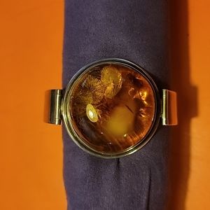 Vintage/Brutalist Genuine Natural Baltic Amber/Sterling Silver Bracelet